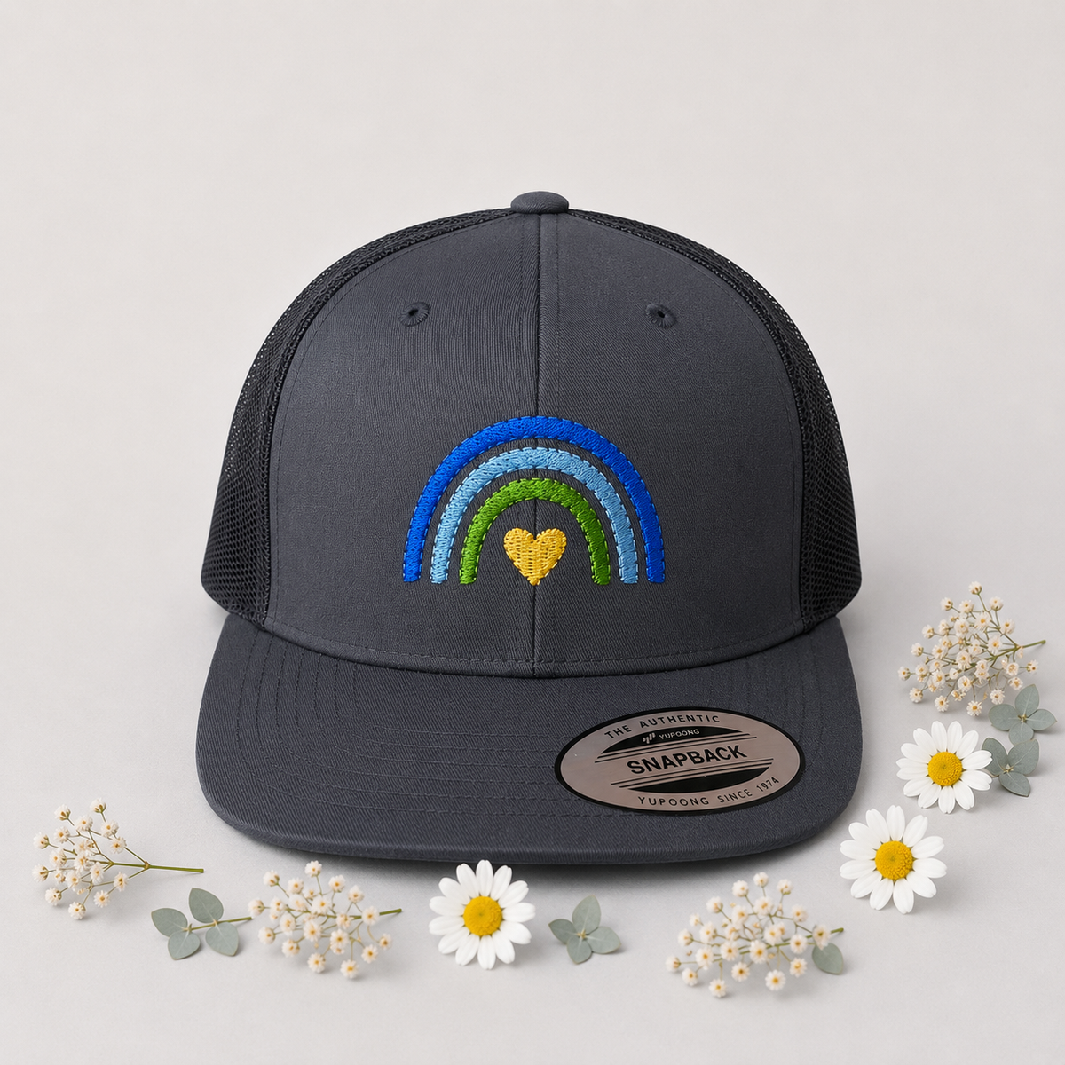 Kinder Truckercap „Regenbogen“ dunkelgrau blau/grün